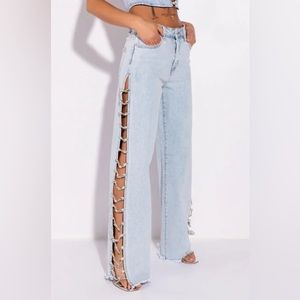AKIRA Rhinestone Split Denim Relaxed Jeans